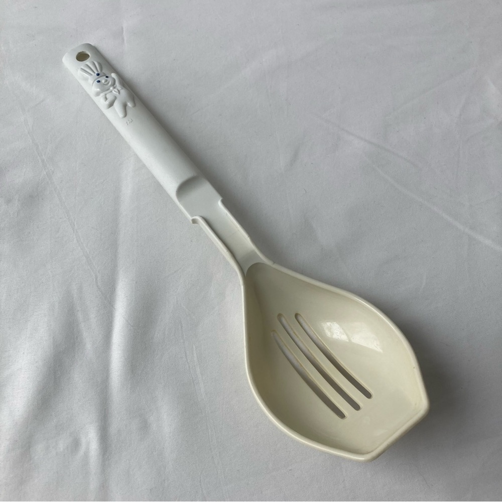 Vintage 90s Pillsbury Doughboy White Plastic Serving Utensil Slotted Spoon 11”